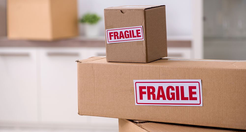 Moving boxes containing fragile items