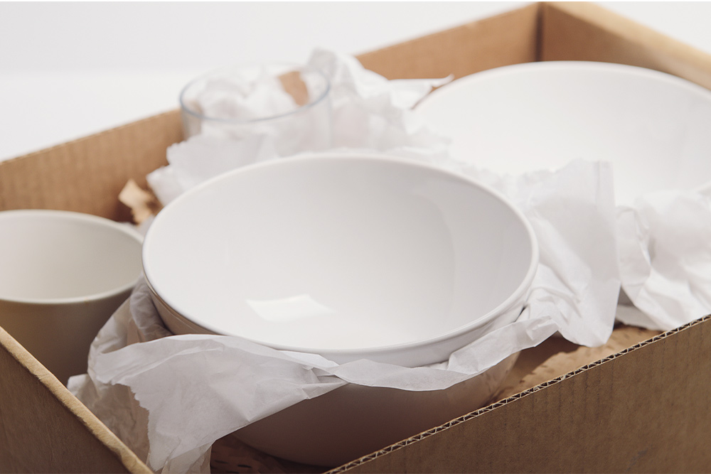 Ceramic Dishes Packed in a Box for Moving